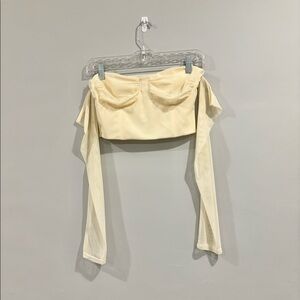 12th Tribe Mesh Long Sleeve Off Shoulder Crop Top